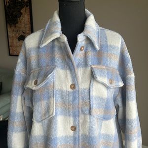NWT Lulu’s Blue Multi Color Plaid Wool Jacket